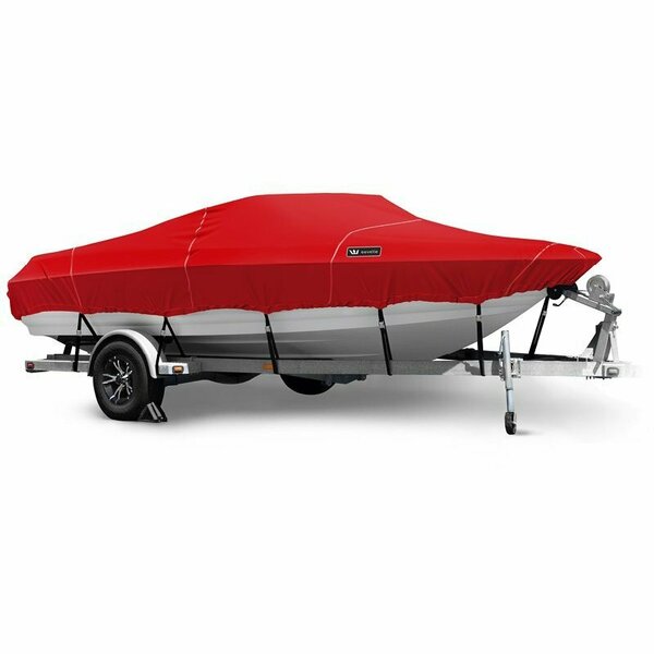 Eevelle Boat Cover FISH & SKI Walk Thru Windshield, Outboard Fits 15ft 6in L up to 96in W Red SBVNWT1596B-JYR
